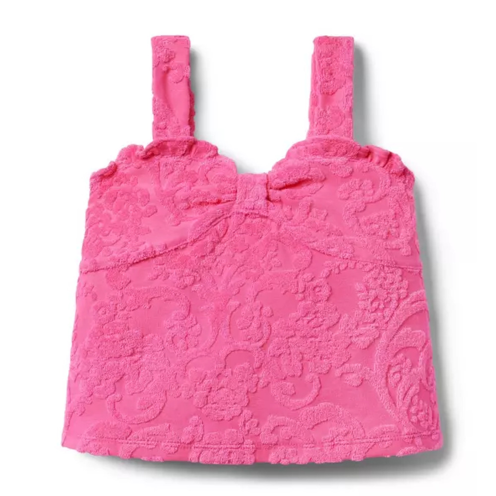 Janie and Jack Floral Terry Jacquard Tank Top Bright Pink Girls Sz 8 Pool Summer